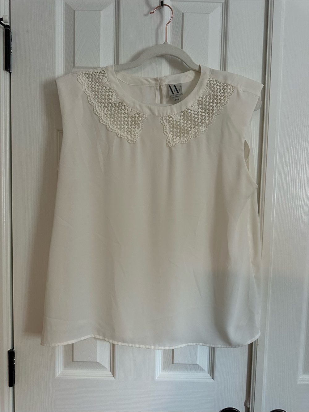 Cream Crochet-Trim Sleeveless Top